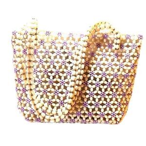 Beaded Art to wear Vintage Bag Two Handled Zip Closure Summer Shoulder Bag